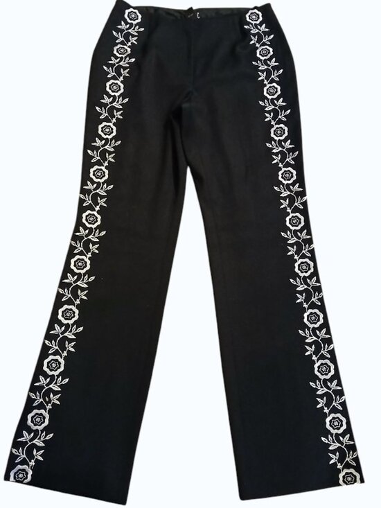INC International Concepts Pants - INC Black & White Embroidered Wide Leg Boho Pants - Like New